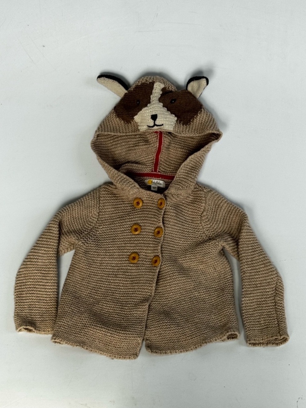 Baby Boden Beige Animal Puppy Dog Hooded Knit Cardigan Size 18-24 months